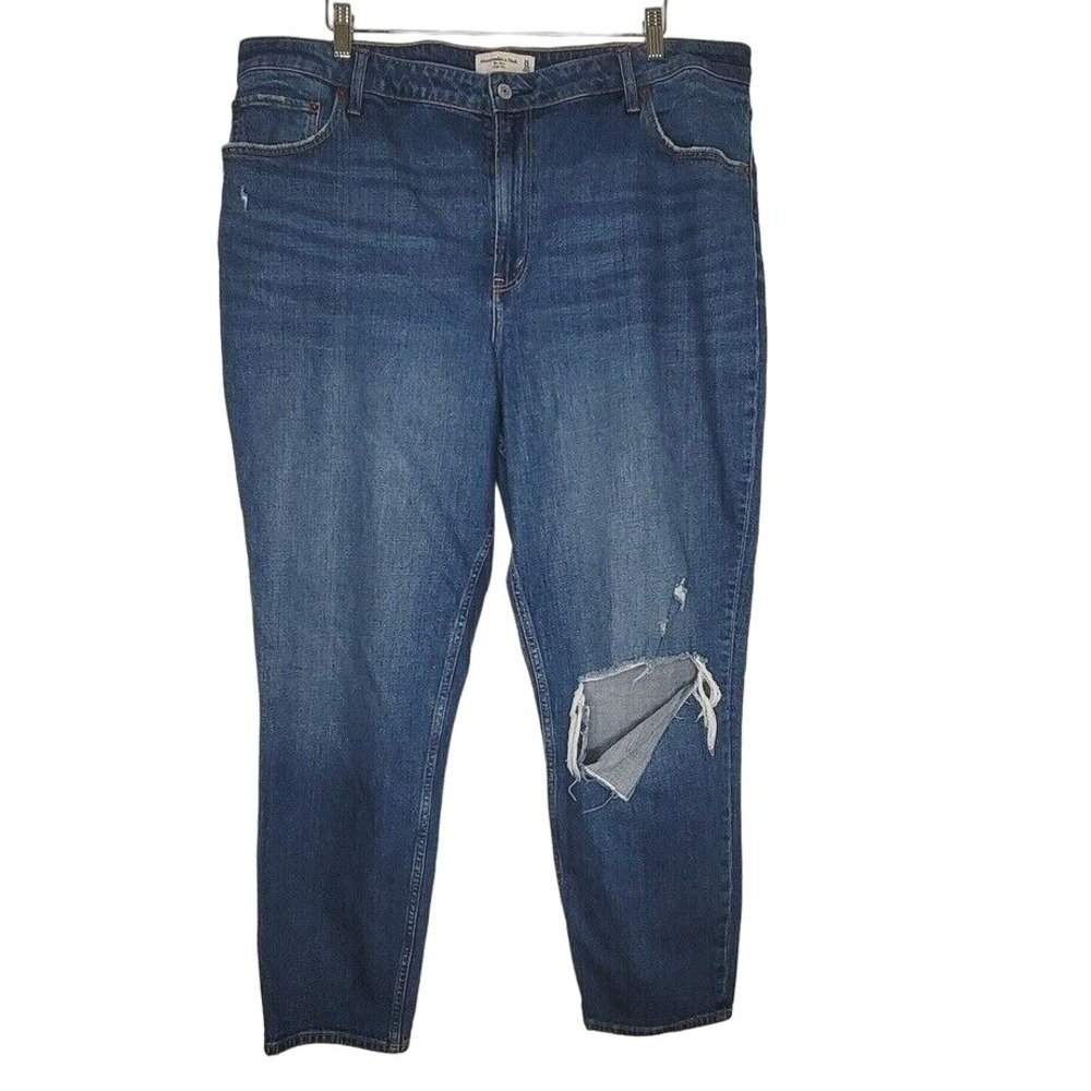 Abercrombie‎ & Fitch Distressed Mom Jeans 35 Curve Love High Rise Medium Wash